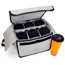 Insulated Drink Carrier - Keep Drink Cold & Food Hot, Reusable Caddy with Dividers & Clear Pocket