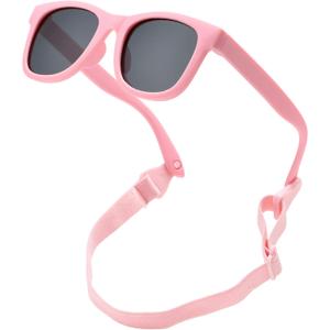 COASION Bendable Flexible Polarized Newborn Baby Sunglasses with Strap for Infant Boys Girls Age 0-12 Months CA8042 (C5* Matte Pink/Gray)