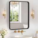 Sweetcrispy Bathroom Mirror 20x16 Inch Metal Framed Rounded Rectangle Vanity Mirror for Wall, Over Sink, Farmhouse, Restroom, Anti-Rust, Modern Decorative, Horizontal or Vertical Hanging, Black