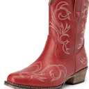 DREAM PAIRS Women's Cowboy Cowgirl Western Boots Embroidered Stitched Ankle Boots Square Toe Chunky Heel Fashion Short Booties with Zipper (7)