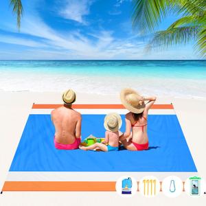 BYDOLL Beach Blanket Waterproof Sandproof Large 78''81''/10'9' Sand Free Oversized Sandless Picnic Mat Waterproof Packable Lightweight Blanket for Beach Camping Hiking Travel (Blue Orange)