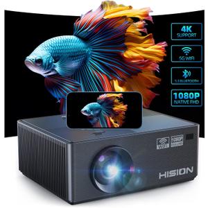Projector 4K WiFi Bluetooth Outdoor: HISION 5G Wireless Projectors Full HD 1080P Movie Gaming 10000L Outdoor Video Home Theater iPhone Compatible with TV Stick Phone Laptop PC PS5