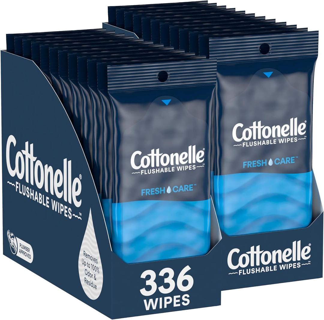 Cottonelle Fresh Care On-The-Go Flushable Wet Wipes, Adult Wet Wipes, 24 On-The-Go Pack, 14 Wipes Per Pack (336 Total Wipes)