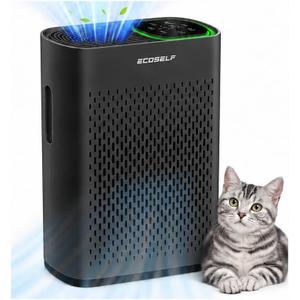 Black Air Purifier for Home Large Room Up to 2,400 Ft², 3-Stage True HEPA Filtration with Real-Time PM2.5 Display, 360° Airflow, Auto Mode, Touch Control & Quiet 20dB Sleep Mode
