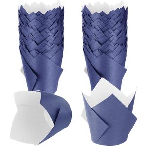 Jutom 200 Pack Tulip Cupcake Liners Paper Baking Cups Greaseproof Muffin Liners Grease Resistant Cupcake Wrappers for Weddings Birthday Cake Balls Muffins Candy Jelly Party(Dark Blue)