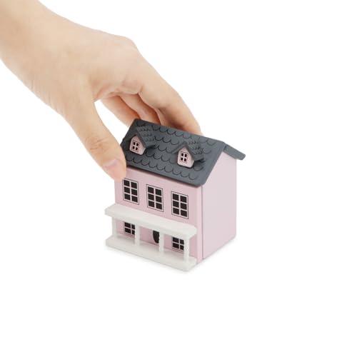 Miniature Cottage for Dollhouse Accessories Desktop Decor Wooden Mini House Storage Decoration Ornament Nice Present for Miniature Lovers (Pink)