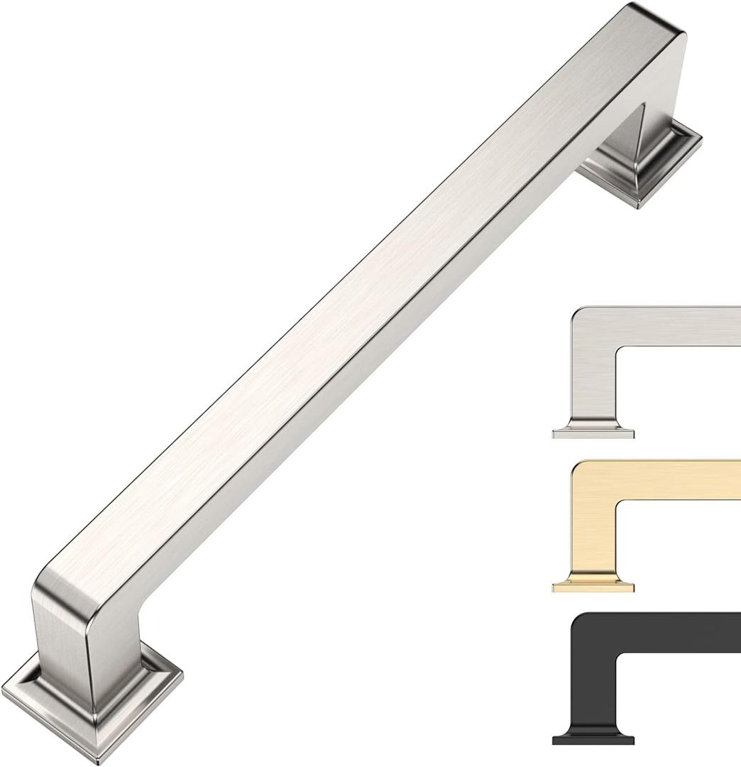 9BUILD 6 Pack 5 Inch Kitchen Cabinet Handles - Brushed Satin Nickel Cabinet Pulls - Cupboard Handles (5"/128MM Hole Center)