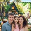 10x6.5ft Easter Backdrop Fairy Cottage Photography Wall Magic Forest Bunny & Colorful Eggs Spring Theme Easter Party Decorations Banner Photo Booth Background