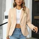 Womens Blazers Business Casual Long Sleeve Lapel Button Suit Work Blazer Jacket with Pockets (Beige, L)