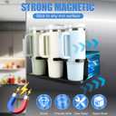 4 Pack Magnetic Cup Holder for Fridge, Magnetic Cup Holder with Tumbler Lid Organizer for for 20oz 30oz 40oz Cup, Water Bottle Organizer Rack with 7 Hooks for Kitchen Fridge Cabinets (Black, 6 Cups)