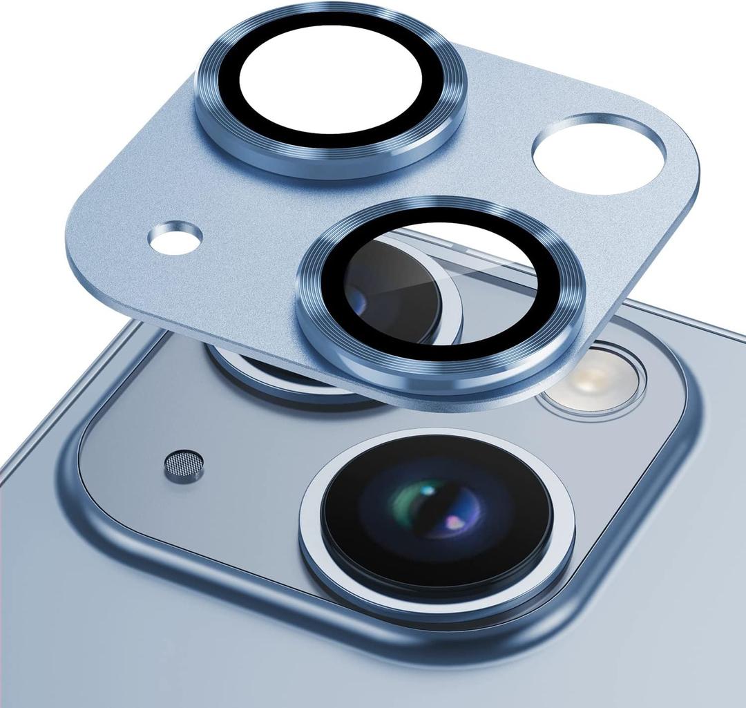 Korecase for iPhone 14 & iPhone 14 Plus Camera Lens Protector, Anti Scratch HD Tempered Glass Camera Screen Protector Cover,Aluminum Alloy Whole Lens Film -Blue