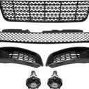 HECASA Upper & Lower Grille + Fog Lights & Bezels Compatible with 2006-2013 Chevy Chevrolet Impala All Models 2014-2016 Chevy Impala Limited Front Bumper Grill Plastic(ABS+PP)+Glass Black