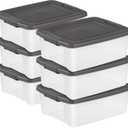 Sterilite 6-Pack Plastic Storage Bins w/ Lids, Shelf Totes Clear Containers, 25 Qt, Gray