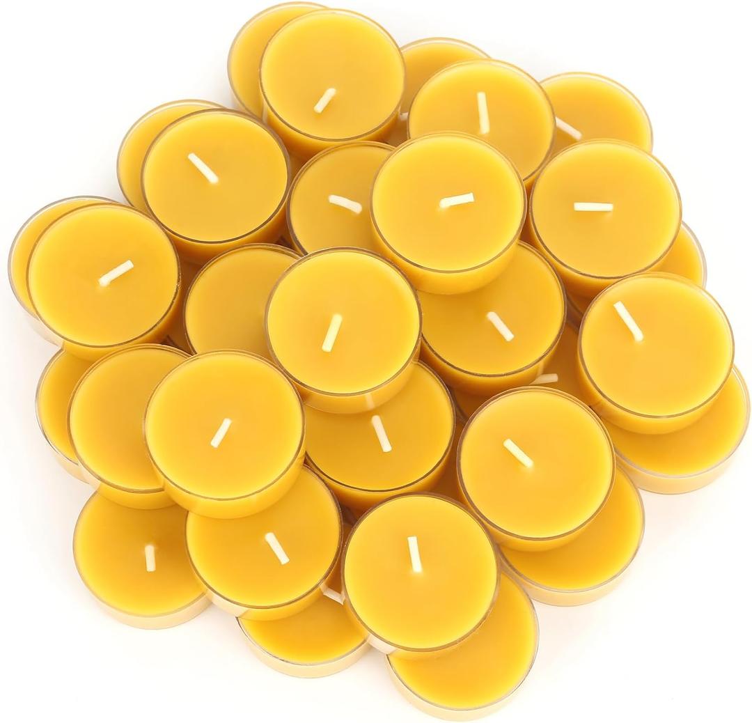 36 Packs Beeswax Tealight Candles- 4 Hour Burn Time Beeswax Candles Burn Evenly and Clean Bees Wax Candles Bulk Smokeless Beeswax Tea Lights for Relaxing Air Purification