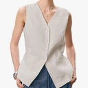 Women's Classic Linen Suit Vest Single Breasted Breathable Casual Sleeveless Waistcoat, Size M
