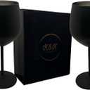K&K Home Black Matte Stainless Steel Unbreakable Black Wine Glasses - 18 oz - Set of 2 Colored, Stemmed Metal Wine Glasses Perfect for Outdoors, Weddings, and Parties