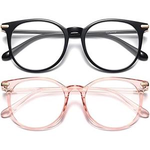 Gaoye 2 Pack Blue Light Blocking Glasses, Retro Round Eyewear Frame Anti Eyestrain Computer Glasses for Women Men - GY1688 (Black+Pink)