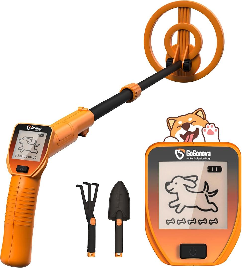 GoGonova Metal Detector, Adjustable 27.5” - 37.8” Metal Detector for Kids with LED Display, Lightweight Kids Metal Detector Kit with 6.8” Waterproof Search Coil, Gift for Boys & Girls, Orange