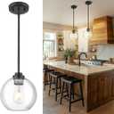 8 inch Matte Black Pendant Light, Mid Century Globe Haning Light Fixture Ceiling with Clear Glass for Kitchen Island Dining Room Bedroom Hallway Foyer (1 Pack), PL101BK-L