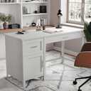 Martha Stewart Hutton Shaker Style Home Office Desk with Storage in Gray with Brushed Nickel Hardware, Set of 1