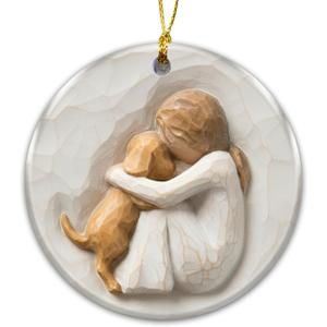 6 x Girl Hugging Dog Ornament  Pet Memorial Ornament for Dog Lovers  Rustic Printed Keepsake of Girl with Puppy  Sympathy Gift, Pet Loss Remembrance, Christmas Tree Hanging Dcor 2025
