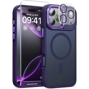 Magnetic 3 in 1 for iPhone 17 Pro Max Case, [OmniDirectional Protection] with 1x Screen Protector + 1x Camera Cover, [Seamless Work with Magsafe] Protective Silm Case for iPhone 17 Pro Max Purple, 6.9"