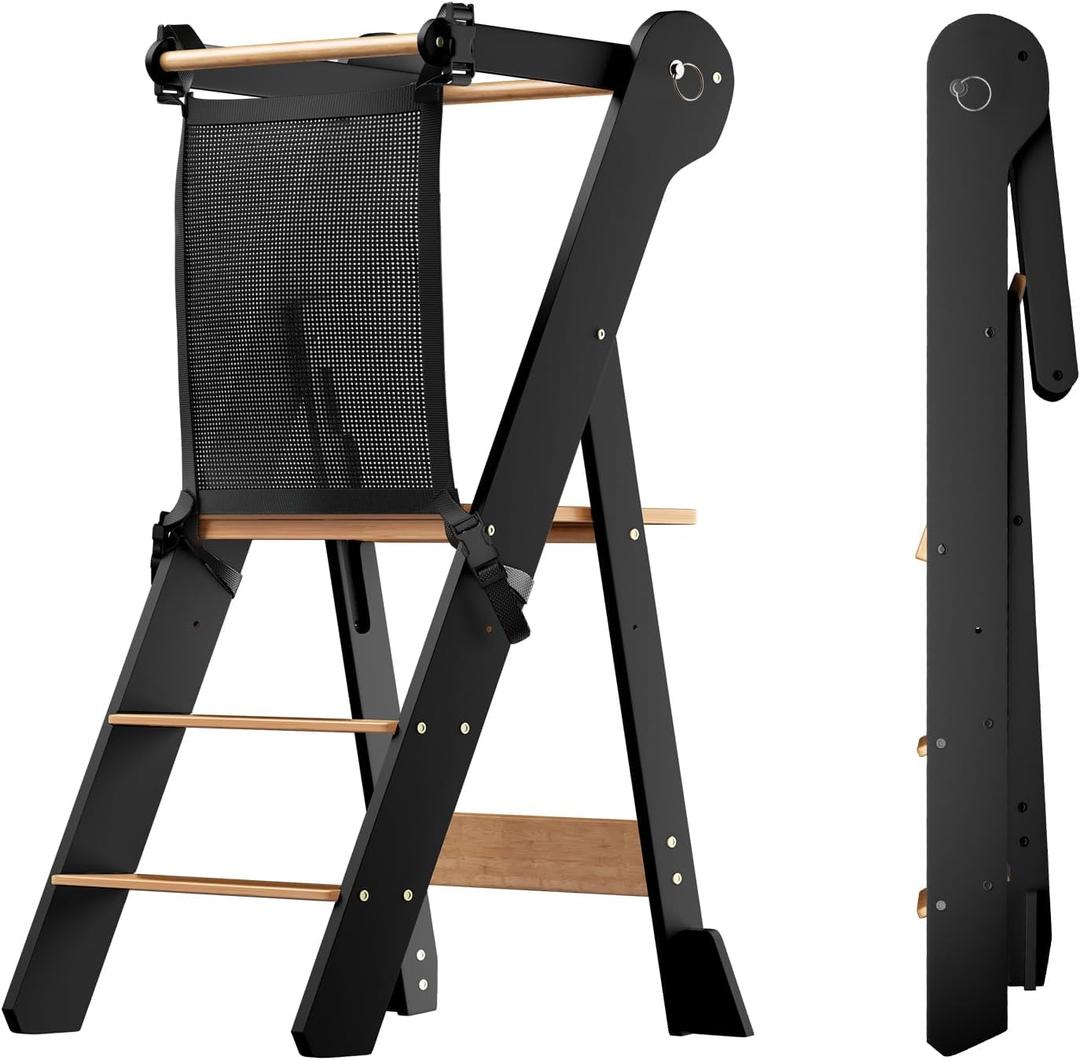 COSYLAND Foldable Toddler Tower Kid Kitchen Sit and Stand Step Stool Helper