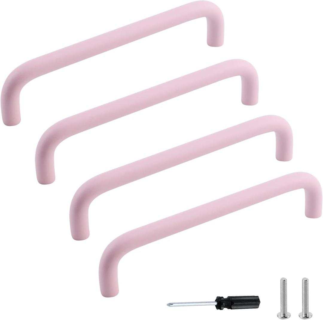 MY MIRONEY 4PCS Pink Drawer Pulls Aluminum Alloy Cabinet Handle Pulls Hardware Cute Style Cupboard Dresser Door Handles with a Screwdriver and Screws, 5.04" Hole Centers