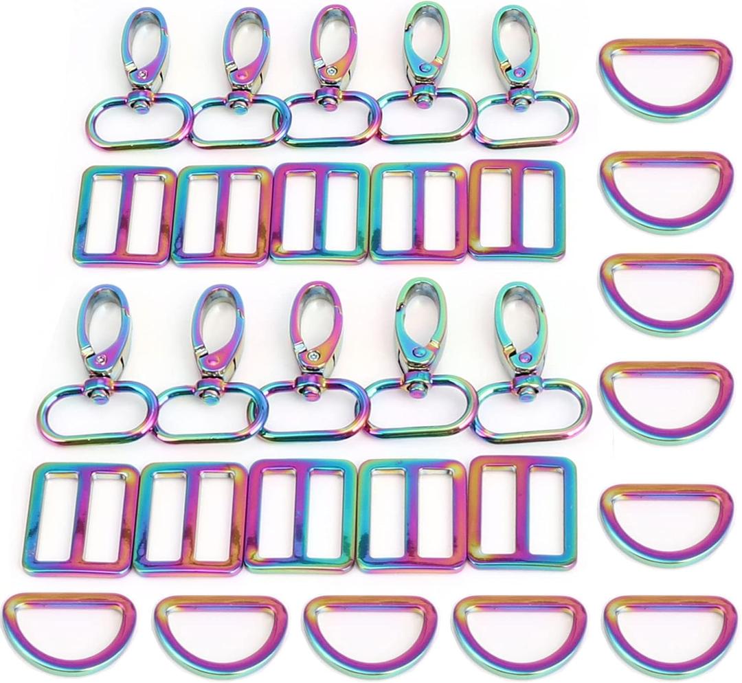 PECMER 30 Pcs Rainbow Purse Hardware for Bag Making Swivel Hooks 1 Inch D Rings for Purse Strap Dog Collar Handbags Buckles Replacement Belt Making Supplies 25mm 10 Set Colorful(30 pcs Rainbow)