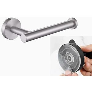 Suction Cup Paper Towel Holder, Adjustable Self Adhesive Toilet Paper Towel Holder SUS304 Stainless Steel, No Drill Tissue Organizer Hook for Kitchen Washroom, 1 Pack (Brushed Nickel)