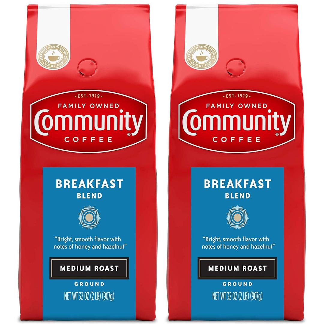 Community Coffee Breakfast Blend Ground Coffee, Medium Roast, 32 Ounce (Pack of 2) (EXP 05/25/26)