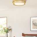 LED Rattan Ceiling Light, HWH Boho Light Fixtures Ceiling 22W, 15'' Handwoven Twine Cage Light Fixtures Close to Ceiling Light 5CCT, 5HYS78MF-LED
