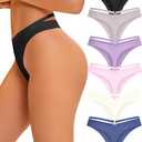 READY TO LOVE Women's Underwear Seamless Thongs 6 Pack No Show Thong Breathable Invisibles Hollow Out Sexy Panties Underwear, M