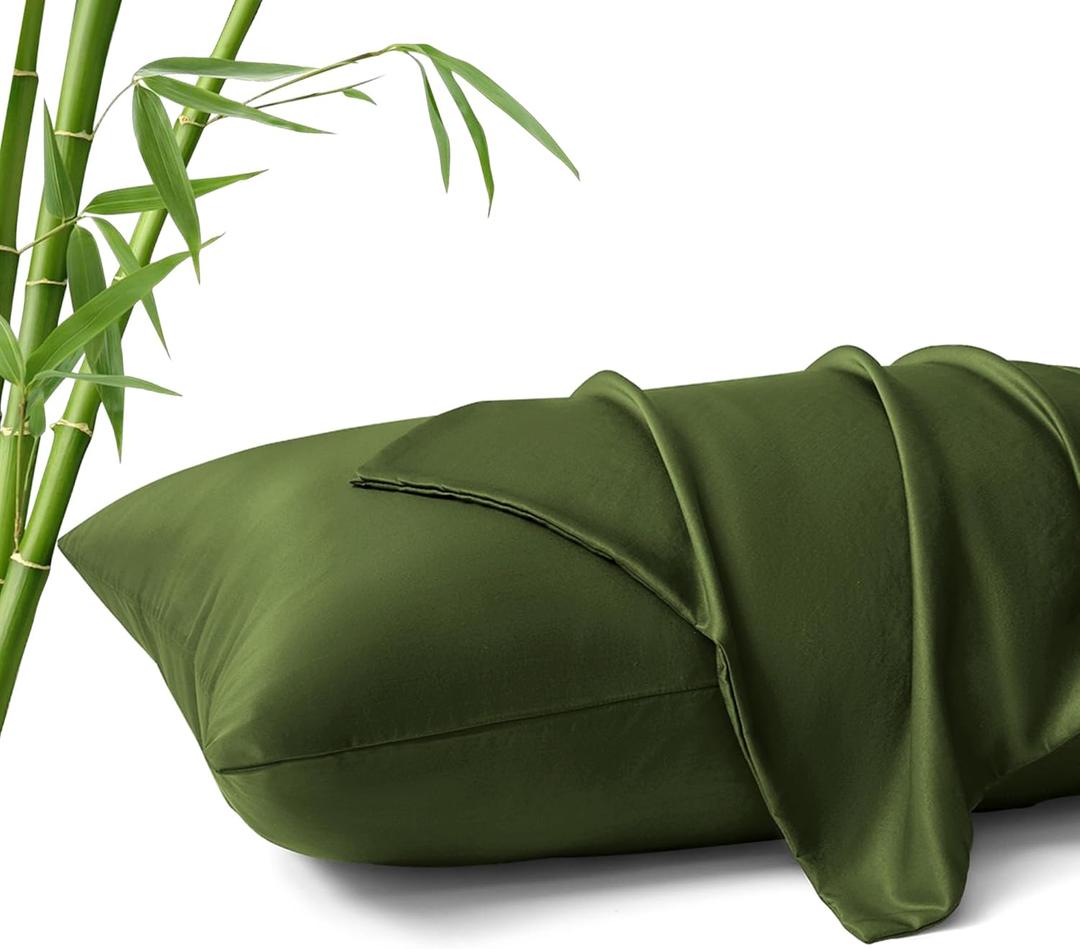 MR&HM King Pillow Cases Set of 2, Cooling Pillow Case for Hot Sleepers 20"x36", Breathable & Moisture Wicking, Soft Envelope Pillowcases, Rayon Derived from Bamboo & Polyester Blend (Olive Green)