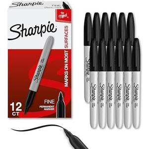 Sharpie Permanent Markers Set Quick Drying And Fade Resistant Fine Point Marker For Wood Plastic Paper Metal And More Drawing Coloring And Poster Marker Black, 12Pcs