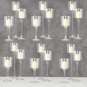 Hurricane Candle Holder Glass Candleholders Holders Votive Long Stem Tealight Tall High Tea Light Elegant Transparent Ideal Dining Wedding Party Home Decoration Gifts (Large 6 Sets)