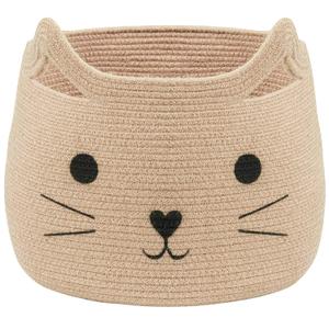VK VKLIVING Animal Baskets Large Woven Cotton Rope Storage with Cute Cat Design Laundry Organizer for Towels, Blanket, Toys, Clothes, Gifts  Cat Toy Box Pet or Baby Gift Baskets 15"Lx14H" (Jute)