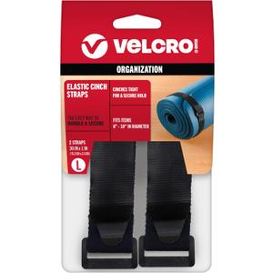 VELCRO Brand All-Purpose Elastic Straps | Strong & Reusable | Perfect for Fastening Wires & Organizing Cords | Black, 30in x 1in | 2 Count