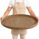 Extra Large Round Wicker Tray with Handles 26.77 Inches Round Rattan Tray Handwoven Seagrass Wicker Table Basket for Farmhouse Decorative Oversized Coffee Table Living Room Organizer
