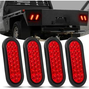 Nilight 6Inch Oval Trailer Tail Light 3PCS Red 24LED Stop Brake Turn Marker Lights w/Flush Mount Grommets Plugs IP67 Waterproof for 12V Truck ATV UTV Bus RV Camper