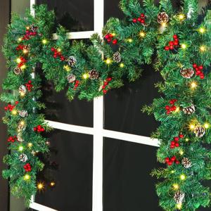 9 Foot Christmas Lighted Garland, Battery Operated Christmas Garland with Lights, Pre Lit Garland Wreath for Indoor Home Winter Holiday New Year Xmas Decorations
