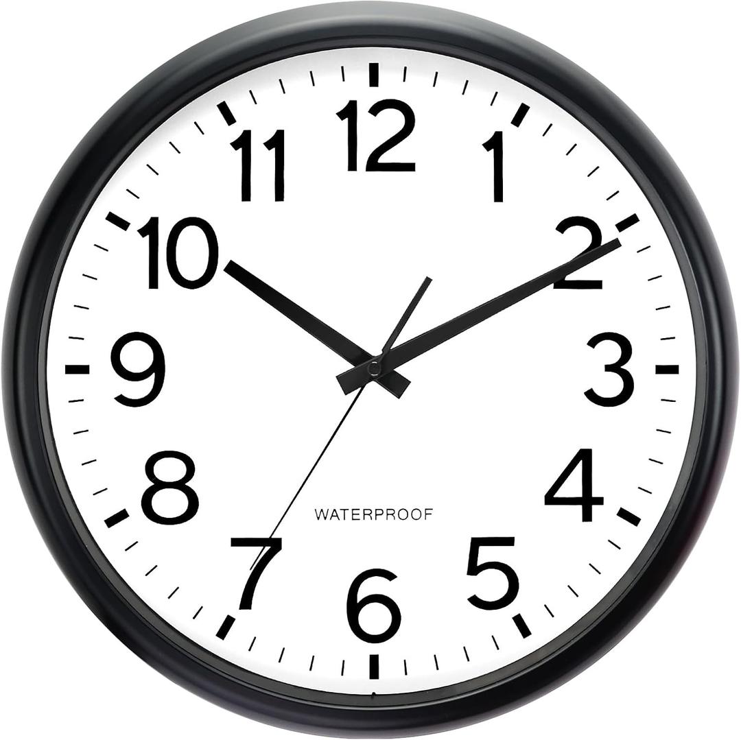 Caysie 16 Inch Sealed Large Outdoor Clock Waterproof, Silent Battery Operated Weatherproof Wall Clocks for Pool Patio Outside Home (Black)