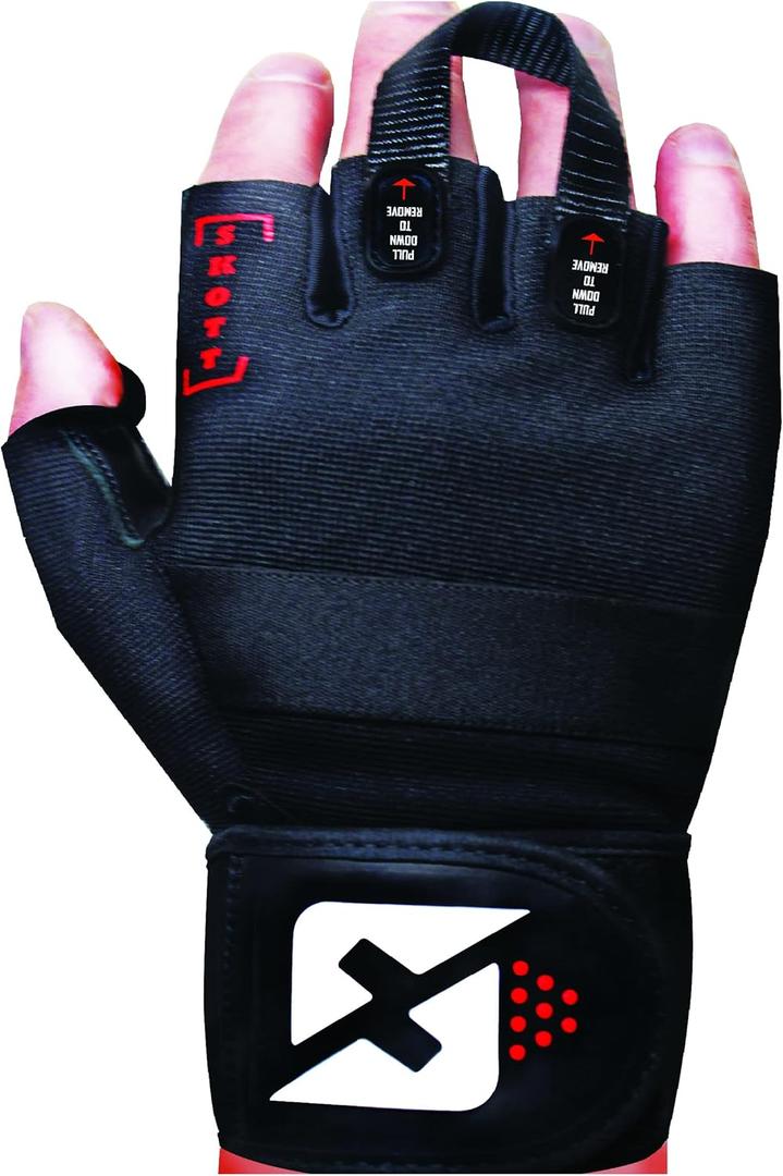 skott Evo 2 Weightlifting Gloves with Integrated Wrist Wrap Support-Double Stitching for Extra Durability-Get Ripped with The Best Body Building Fitness and Exercise Accessories (Medium, Black)