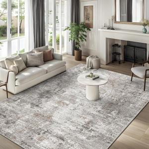 6x9 Washable Living Room Rug Neutral Modern Abstract Soft Large Area Rug for Bedroom, Dining Room Non-Slip Low-Pile Thin Carpet (Beige Grey)