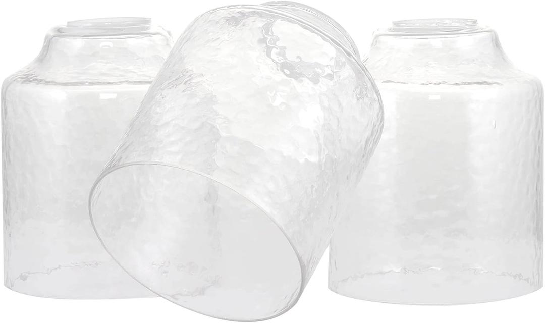 Kira Home Caspian 6" Hammered Glass Shades, Replacement Glass, 1-5/8" Fitter Opening for Threaded Medium Base Socket, 5" x 6", 3-Pack (Clear)