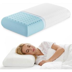 Sweetcrispy Cooling Gel Memory Foam Pillow, Neck Support for Back and Side Sleeper Adults, Medium Firm Pillow with Breathable Mesh, Removable & Washable Cover, 1 Pack White