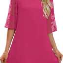 LookbookStore 3/4 Sleeve Dress for Women Shift Cute Summer Tunic Floral Lace Dresses (Pink, S)
