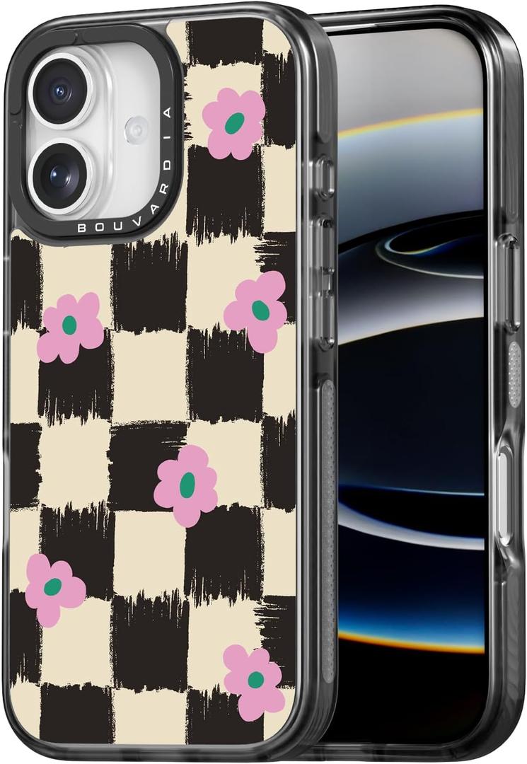Bouvardia for iPhone 17 Case, Cute Girly Design for Women, Protective & Aesthetic, Checkered & Flowers