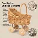 Wicker Carriage,Woven Rattan Stroller Shaped Flower Basket,Natural Willow BranchesUsed for Welcoming Infants, Wedding Parties, Home Decor, Floral Decoration(Small)