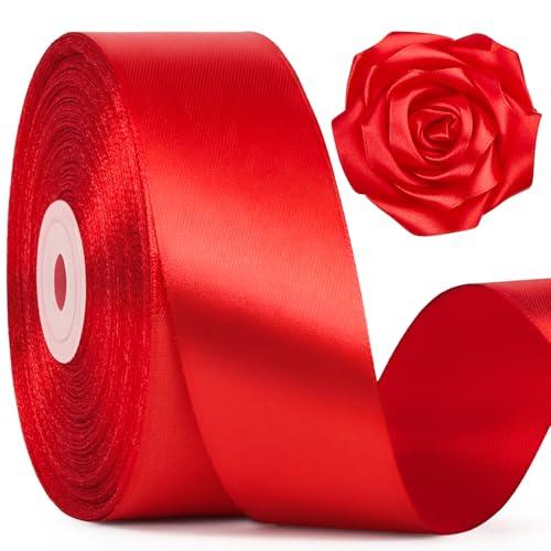 Mauproy 1-1/2 Inch Wide Red Satin Ribbon, 50 Yards Solid Polyester Fabric Ribbon for Roses Making, Mother's Day, Gift Wrapping, Flower Bouquets, Wedding Decorations, Handmade Crafts